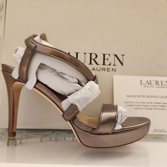 Ralph Lauren Leather " Kerri" Gold Sheep Nappa Heeled Sandals. NIB. Size various - Picture 3 of 12